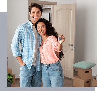 man & woman tenants standing in apartment room
